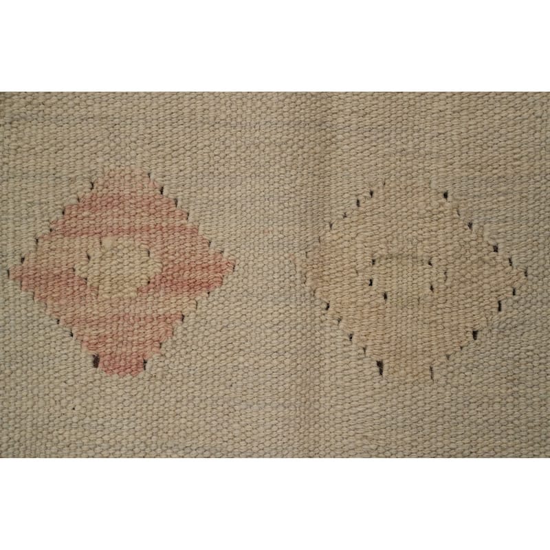 Hand Woven Oriental 100% Wool Carpet Southwestern Tribal Beige & Ivories Kilim Area Rug - 9' 8'' X 6' 7''