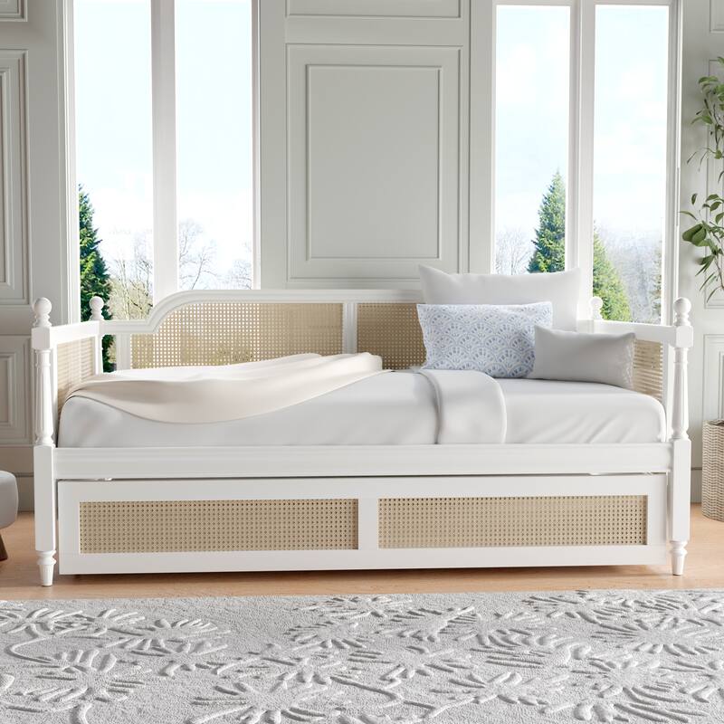 Hillsdale Melanie Wood and Cane Twin Daybed with Trundle, White