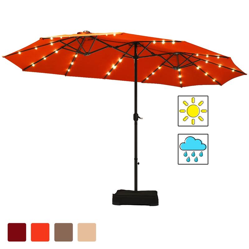 Costway 15Ft Patio Double-Sided Solar LED Market Umbrella Crank Base