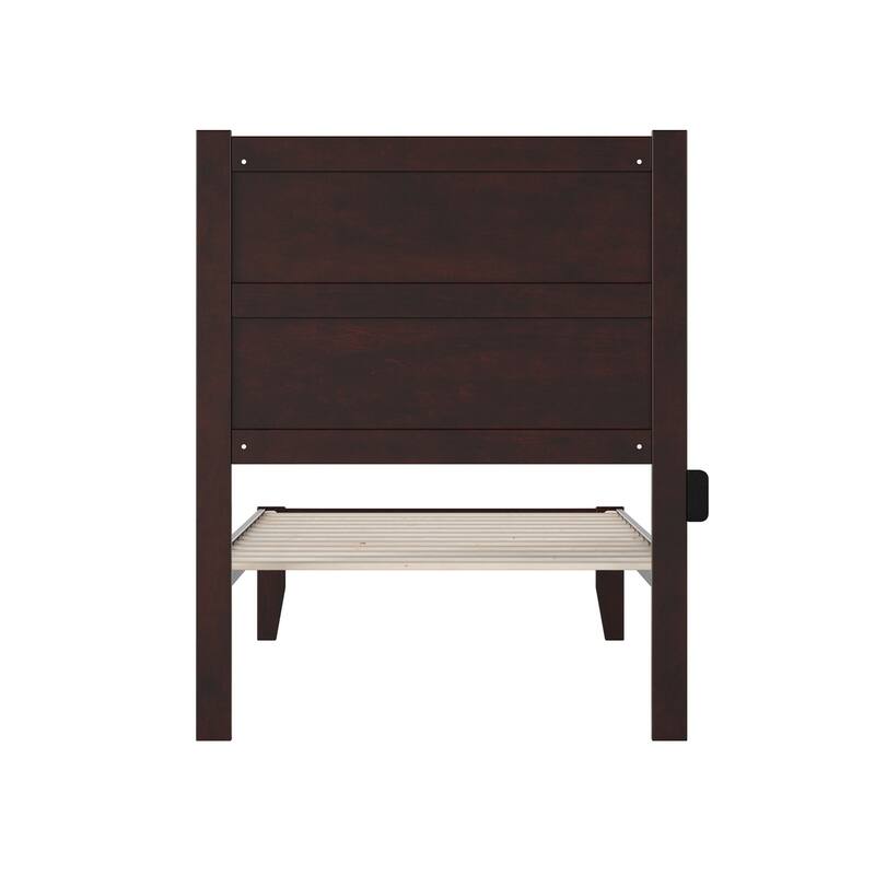 Twin Bed Espresso - Solid Wood Platform Bed with Charging Station - No Box Spring Needed - Modern Design