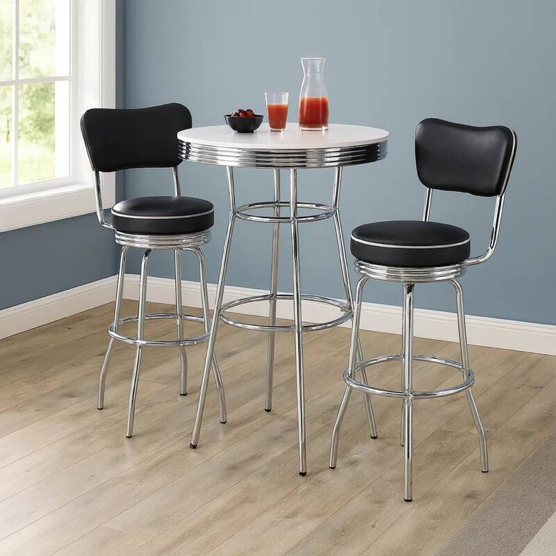 42 Inch Round Bar Table, Ribbed Apron, Glossy White Lacquer, Retro Style