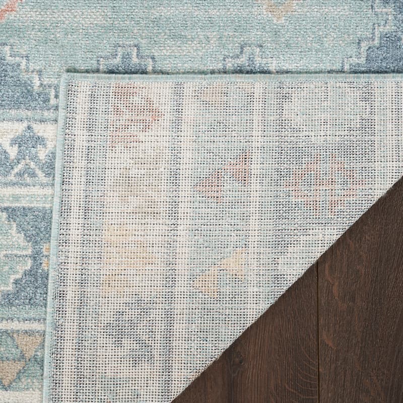 Nourison Washable Beauty Machine Washable Indoor only Blue Geometric Area Rug
