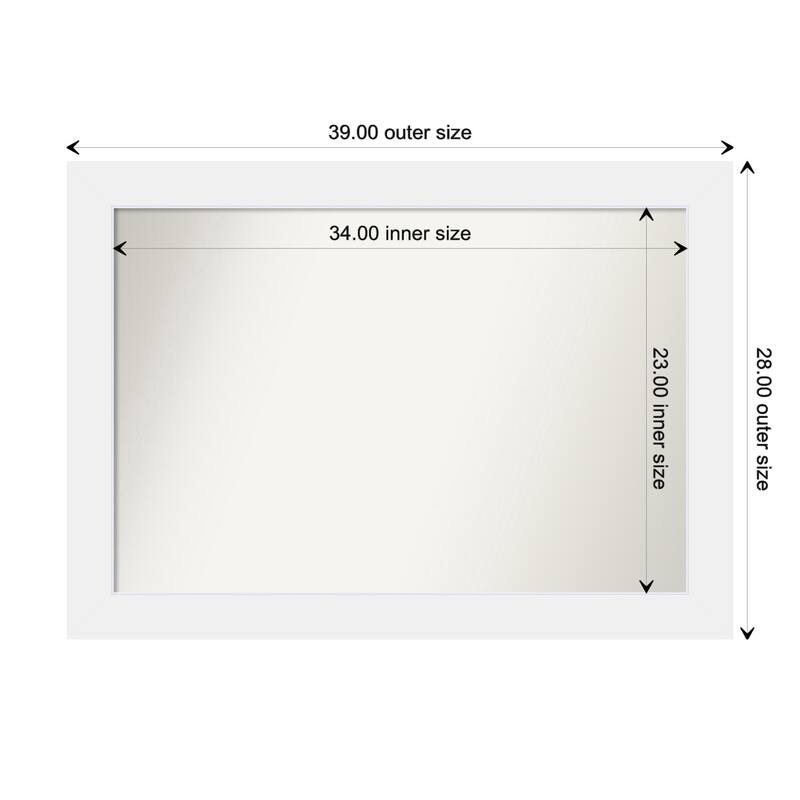 Corvino White Framed Non-Beveled Custom Wall Mirror, Bathroom Vanity Mirror - Outer Size: 39 x 28