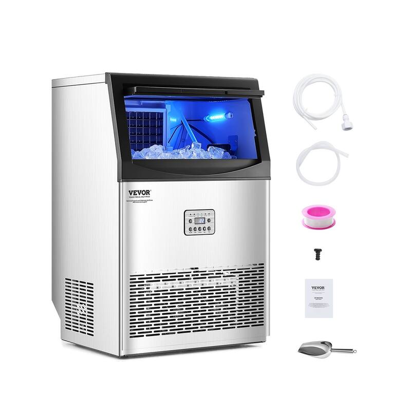 Smart Panel 90 lbs Freestanding Commercial Ice Maker Machine with 33 LBS Storage and Self-Cleaning - 18.9 x 16.5 x 30.3 in