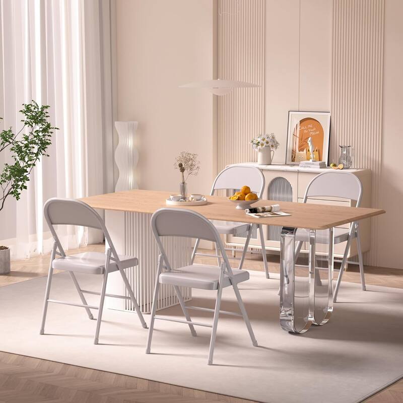 VECELO Folding Chairs Set of 4 Metal Frame Steel Seat with Triple Braced - Grey