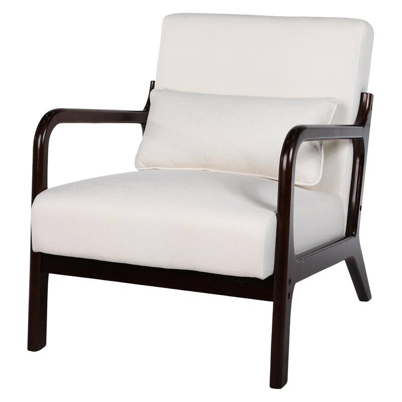 Mid Century Modern Armchair, Accent Chair with Solid Wood Frame and Detachable Lumbar Pillow for Living Room