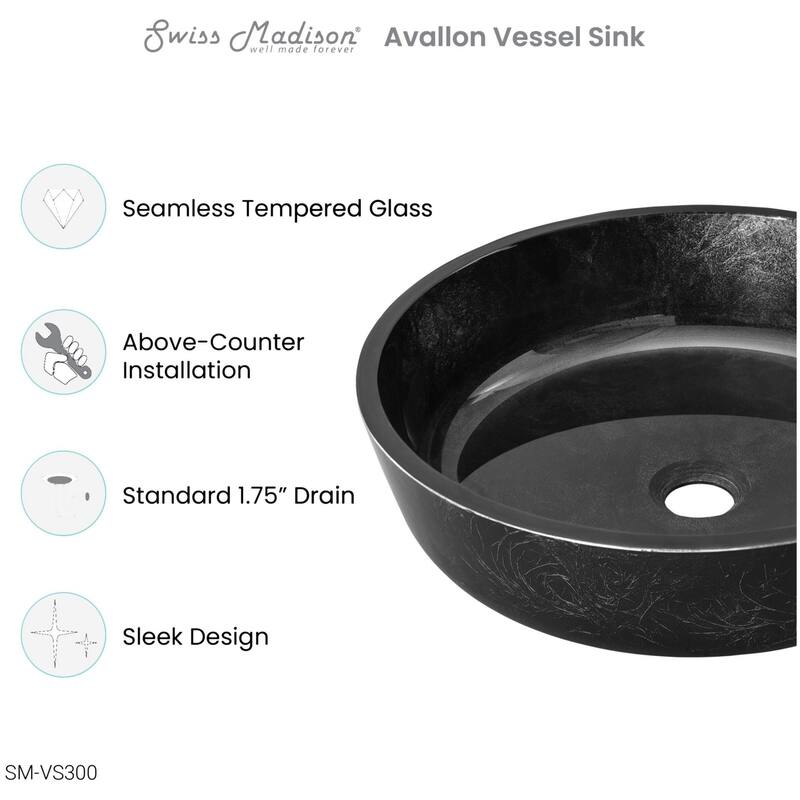 Swiss Madison SM-VS300 Avallon 16-9/16" Circular Glass Vessel Bathroom
