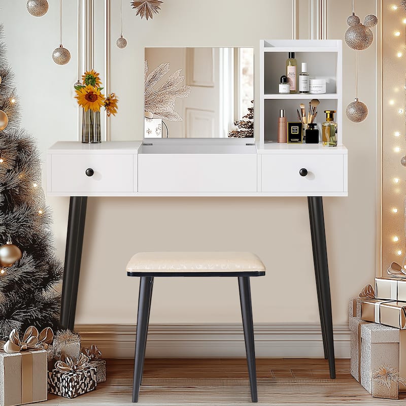 Makeup Vanity Set White Dressing Table with hideable Mirror