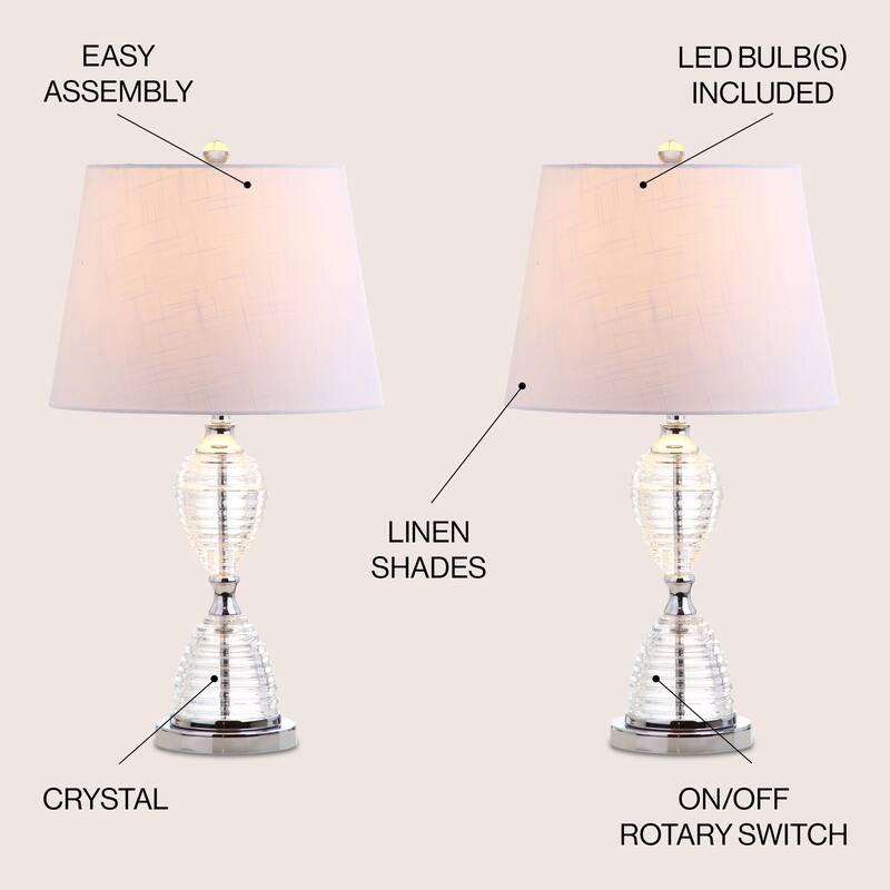 Bella 24" Crystal LED Table Lamp, Clear (Set of 2) by JONATHAN Y