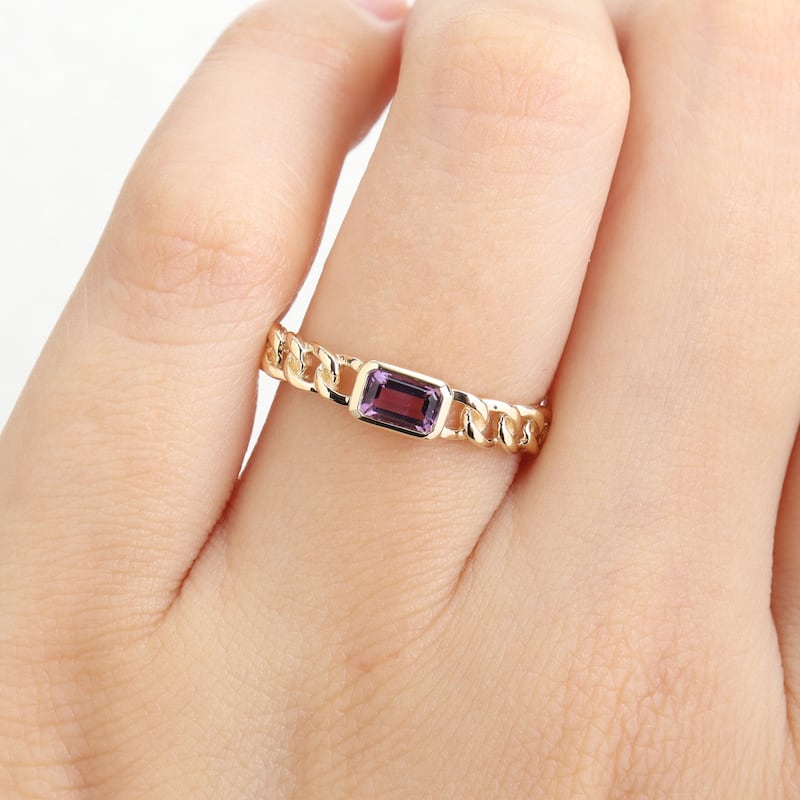 Miadora Octagon Gemstone Engagement Link Ring in 14k Yellow Gold