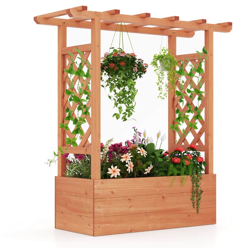 Costway 1/2 PCS Wooden Raised Garden Bed with Trellis & Hanging Roof - 1 PCS