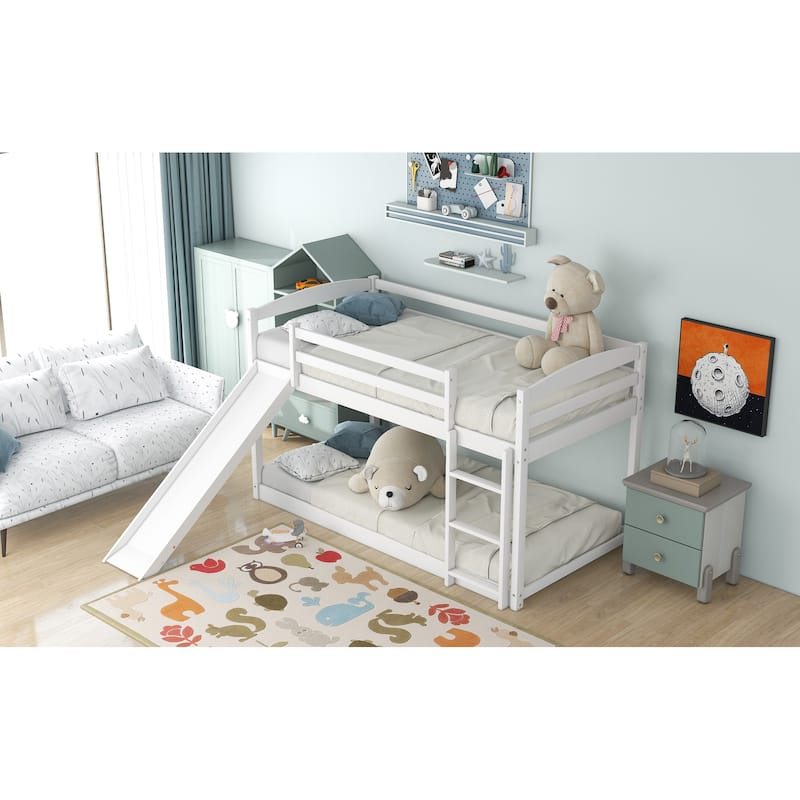 Convertible Twin Bunk Bed with Slide and Ladder in White
