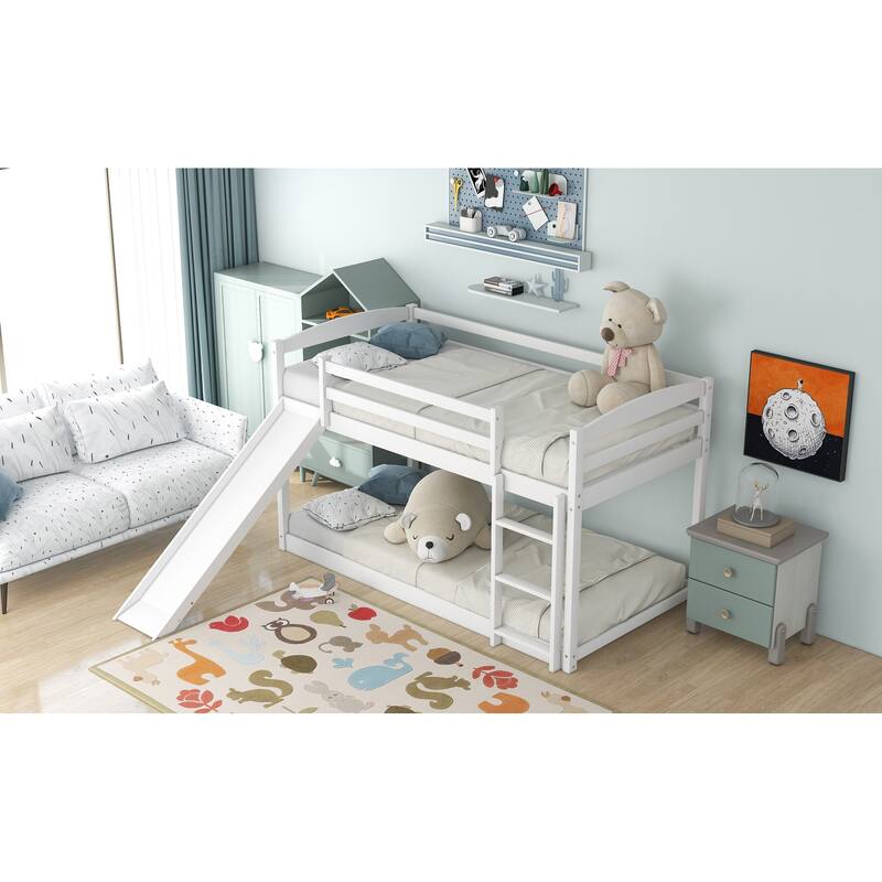 Twin over Twin Bunk Bed with Convertible Slide and Ladder, Space-Saving Design