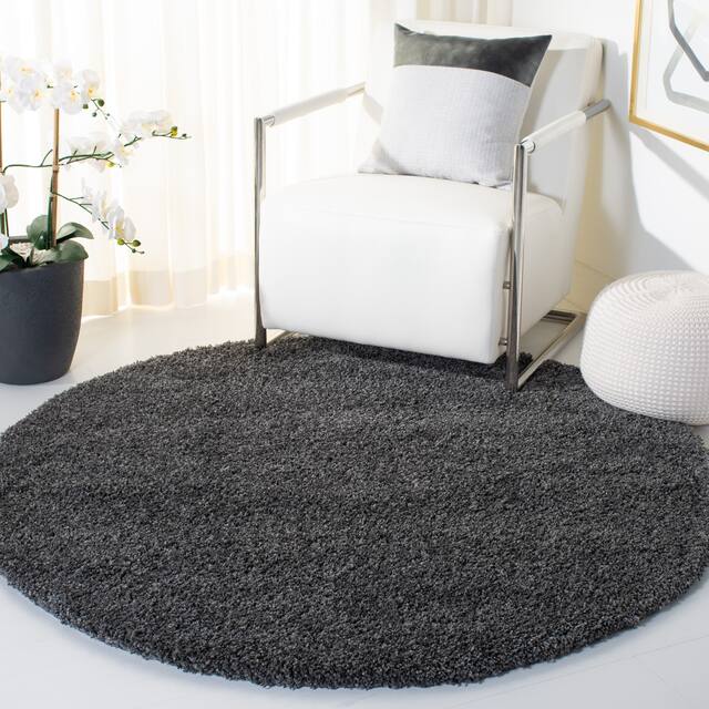 SAFAVIEH California Shag Izat 2-inch Thick Area Rug - 5'3" x 5'3" Round - Dark Grey