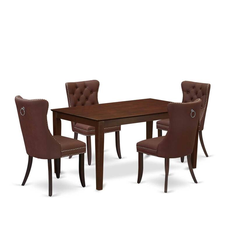 5-Piece Mahogany Finish Solid Wood Top-Rectangular Upholstered Dining Room Set- Seats-4