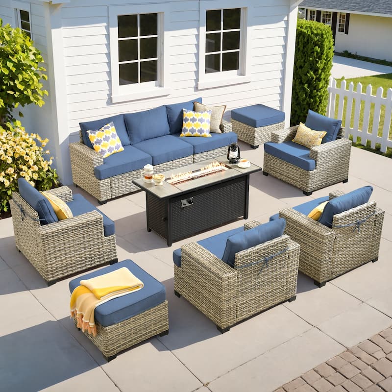 XIZZI 10-piece Outdoor Patio Furniture Sectional Set with Fire Table