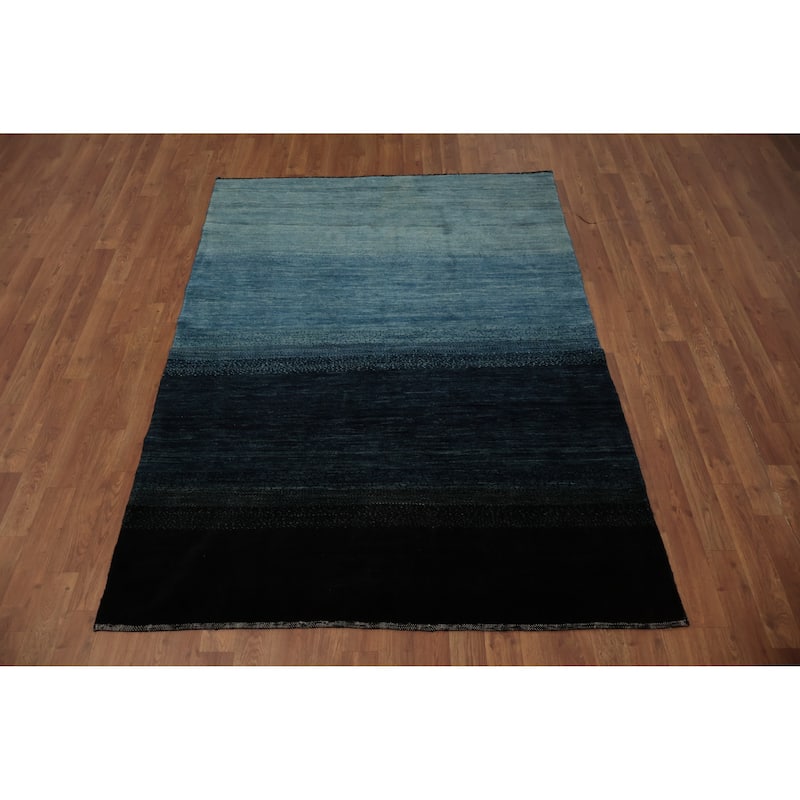 Hand Knotted Oriental 100% Wool Carpet Tribal Contemporary Navy Blue & Blues Gabbeh Area Rug - 6' 4'' X 4' 7''