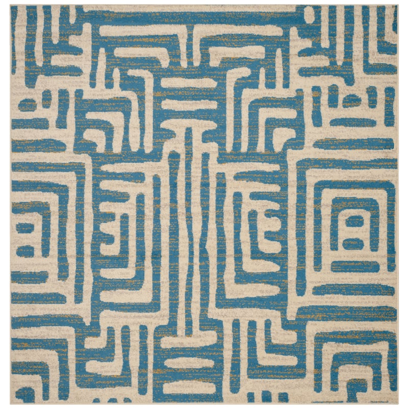 SAFAVIEH Amsterdam Majvi Modern Rug - 6'7" Square - Ivory/Light Blue