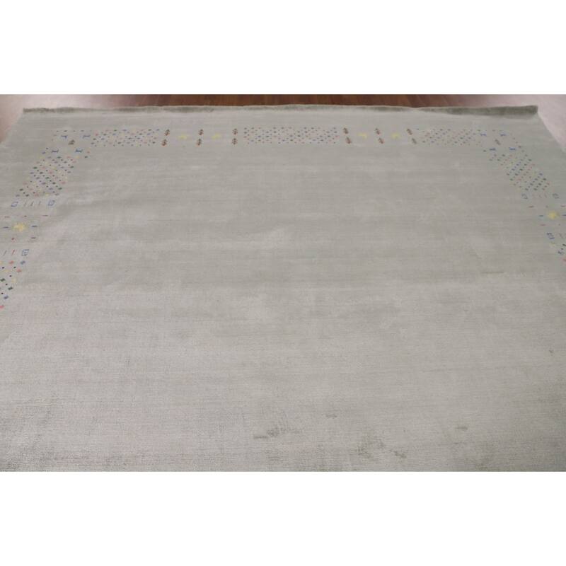 Green Gabbeh Oriental Square Area Square Rug Hand-Knotted Wool Carpet - 9'4" x 10'0"