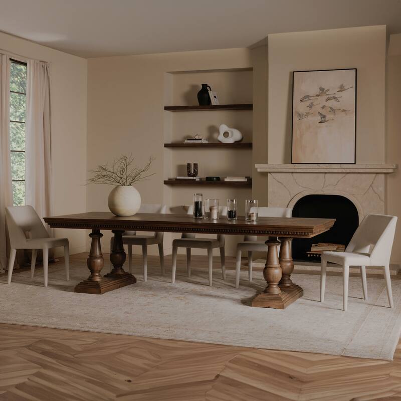 NADAAL STUDIOS Alrican Dining Table for 8, Rectangular Mango Wood Top, Traditional Leg Design, Brown