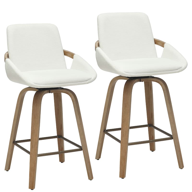 Modern Faux Leather & Bentwood 26" Counter Stool w/Swivel, Set of 2
