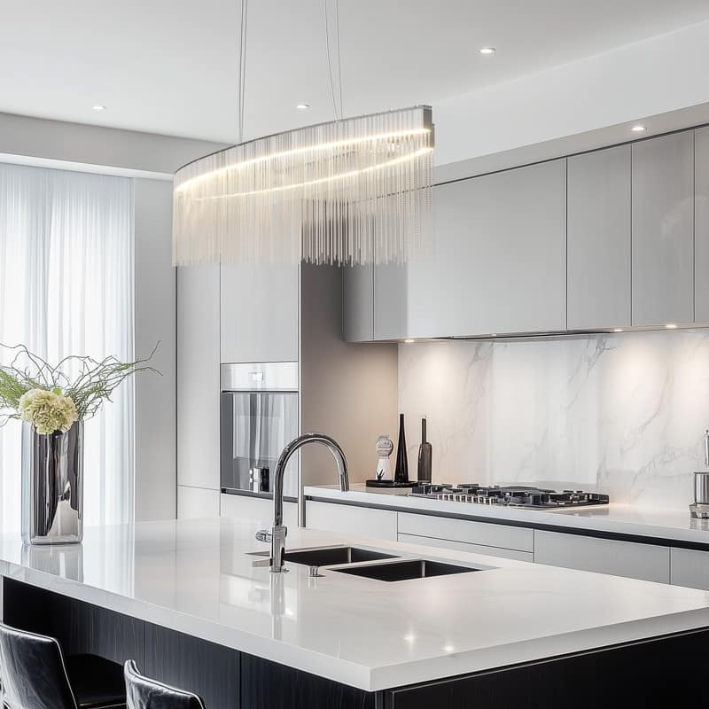 Rectangular Aluminum Tassels Chandelier Linear Ceiling Light Fixture Over Kitchen Island, 3 Colors Lighting - Chrome Silver