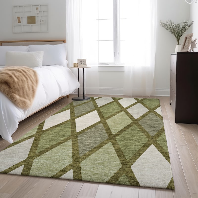 Premium Washable Super Soft Mosaic Diamonds Mayfield Rug - Olive - 8' x 10'