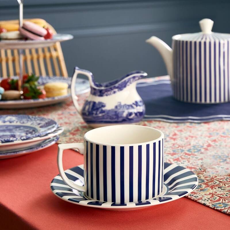 Spode Set of 4 Steccato Narrow Stripe Teacups and Saucers - 9 oz