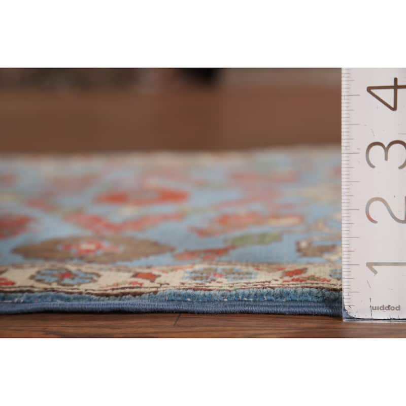 Light Blue Kazak Oriental Foyer Rug Hand-Knotted Floral Wool Carpet - 2'0" x 2'11"