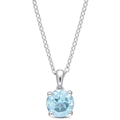 Miadora Blue Topaz Solitaire Birthstone Necklace in Sterling Silver