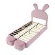 preview thumbnail 13 of 13, Twin Upholstered Platform Bed Cute Rabbit Design Kids Bed, Velvet Upholstered Bed Frame with 2 Ottoman and LED Light, Pink