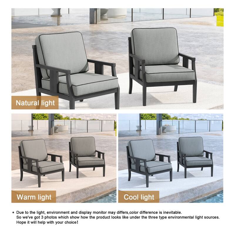 Set of 2 Outdoor Teak Wood Armchairs with Cushions, Patio Club Chairs