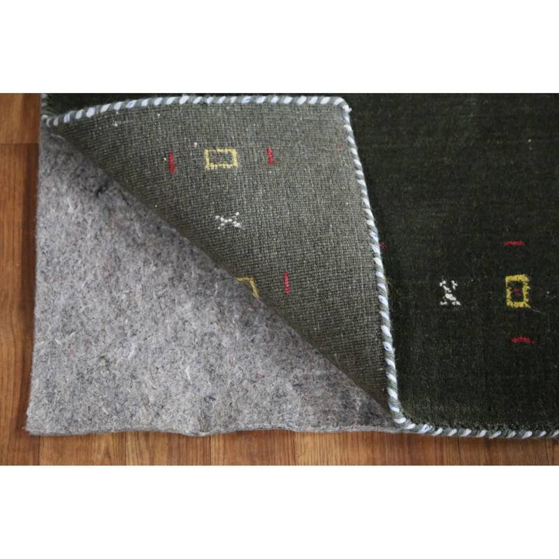 Animals Green Gabbeh Indian Runner Rug Hand-Knotted Wool Carpet - 2'4" x 9'2"