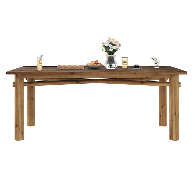 Solid Wood Dining Table for 6, 63 Inch Real Wood Kitchen Table