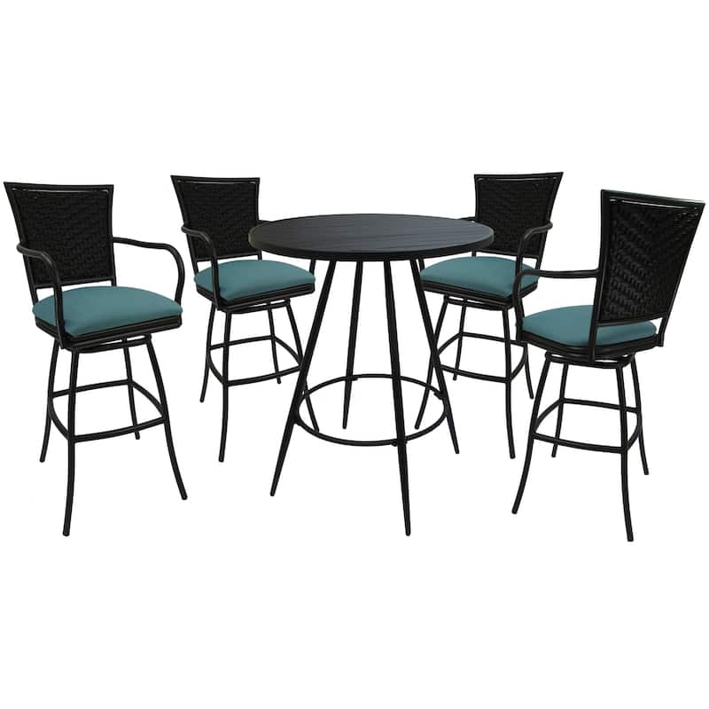 Outdoor/Indoor Metal Pub Set - Erin 30" Swivel Bar Stools - 30" Seat Bar Height - Aqua Linen - Black