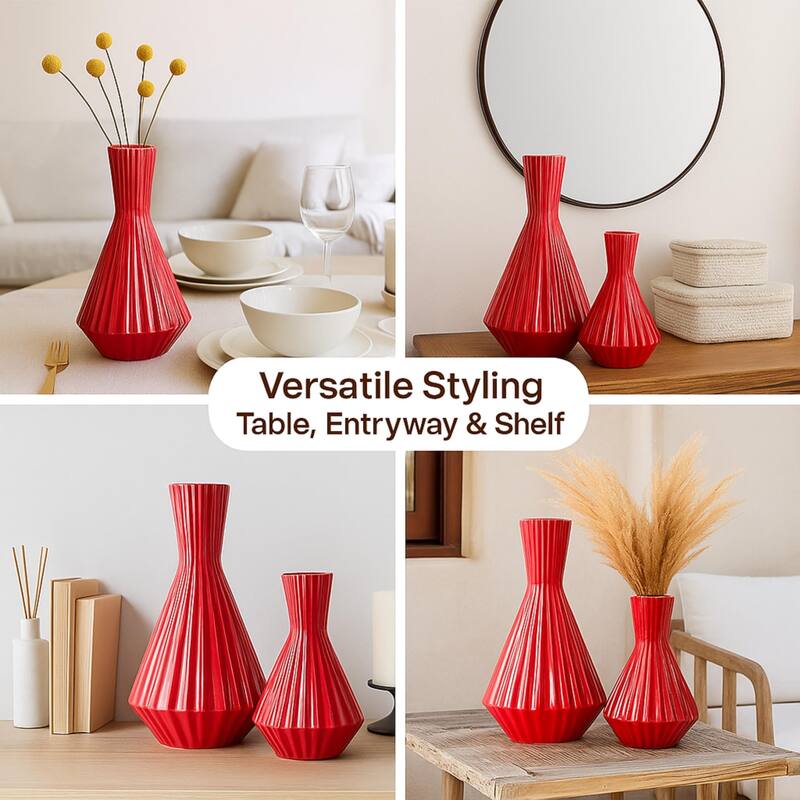 Aria Home Red Santa Fe Inspired Ceramic Vases Set of 2 Southwestern Decor