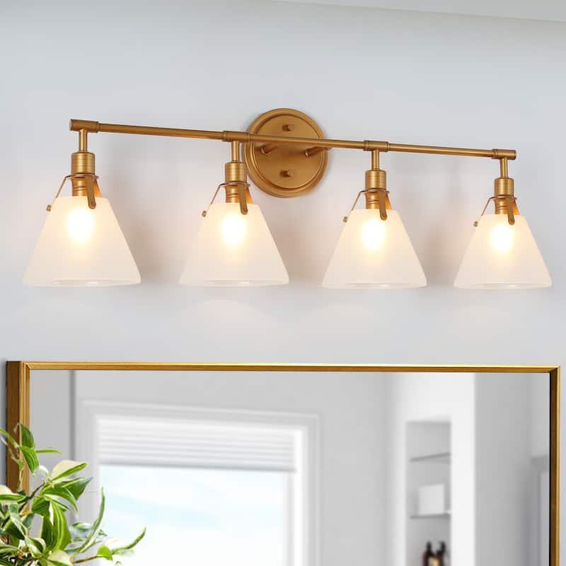 Coney Modern Gold 4-Light Glass Bathroom Vanity Light Wall Sconce - 31.5'' L x 6.7'' W x 10.6'' H