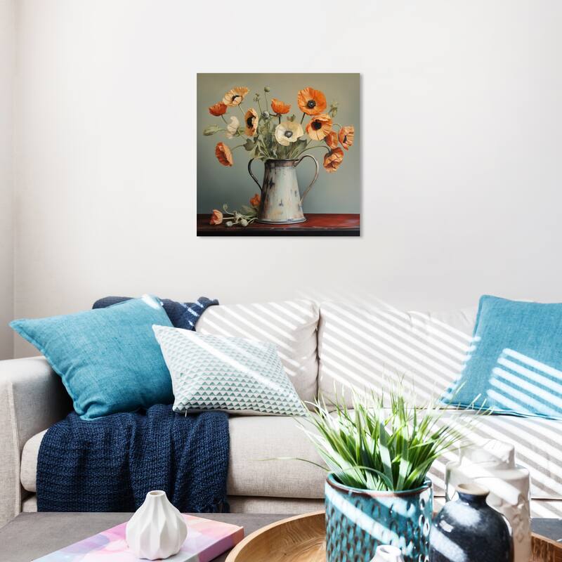 Wynwood Studio Canvas Floral and Botanical Vintage Art of Flowers Orange and Farmhouse Wall Art Canvas Print - 20 x 20