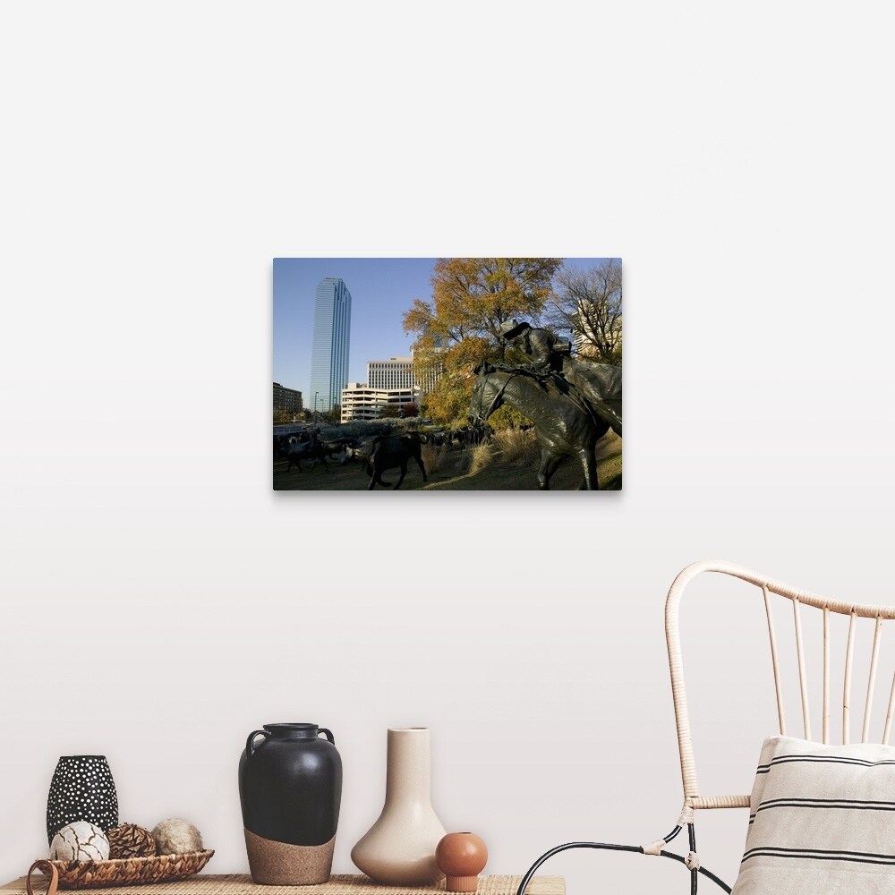 Shop Statues In A Park Cattle Drive Sculpture Pioneer Plaza Dallas Texas Canvas Wall Art Overstock 16872401