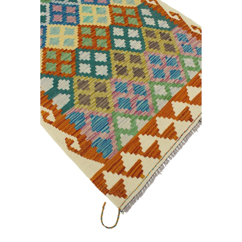 Flatweave Panya Green/Rust Rug - 3'3" x 4'10"