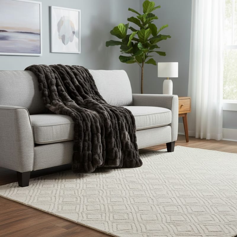 Oversized Ruched Faux Fur Blanket - 60x80-Inch Queen-Size Throw by Lavish Home