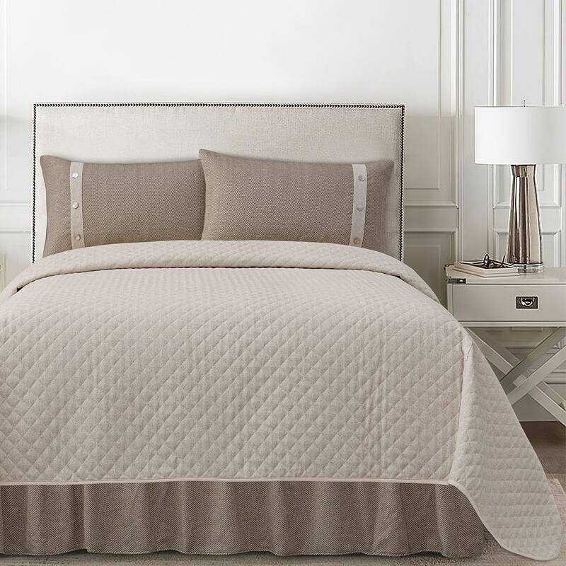 HiEnd Accents Fairfield Herringbone Linen Coverlet Set, 4PC