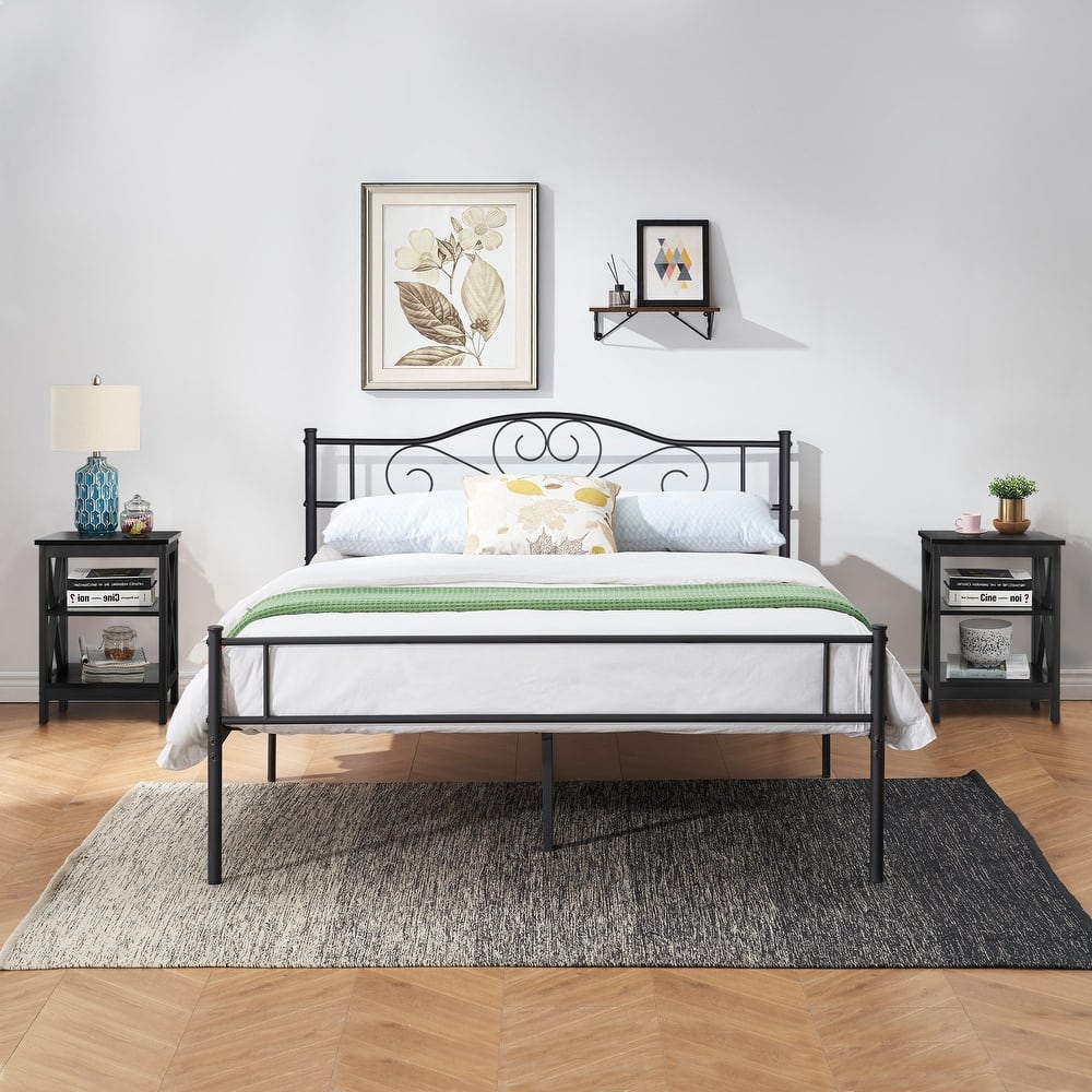 Taomika 3-Pieces Bed Frame and Modern Nightstands Sets
