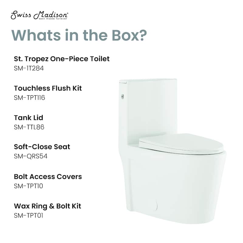 Angers One-Piece Elongated Toilet, Touchless 1.1/1.6 Gpf - 27" x 15.15" 31.2"