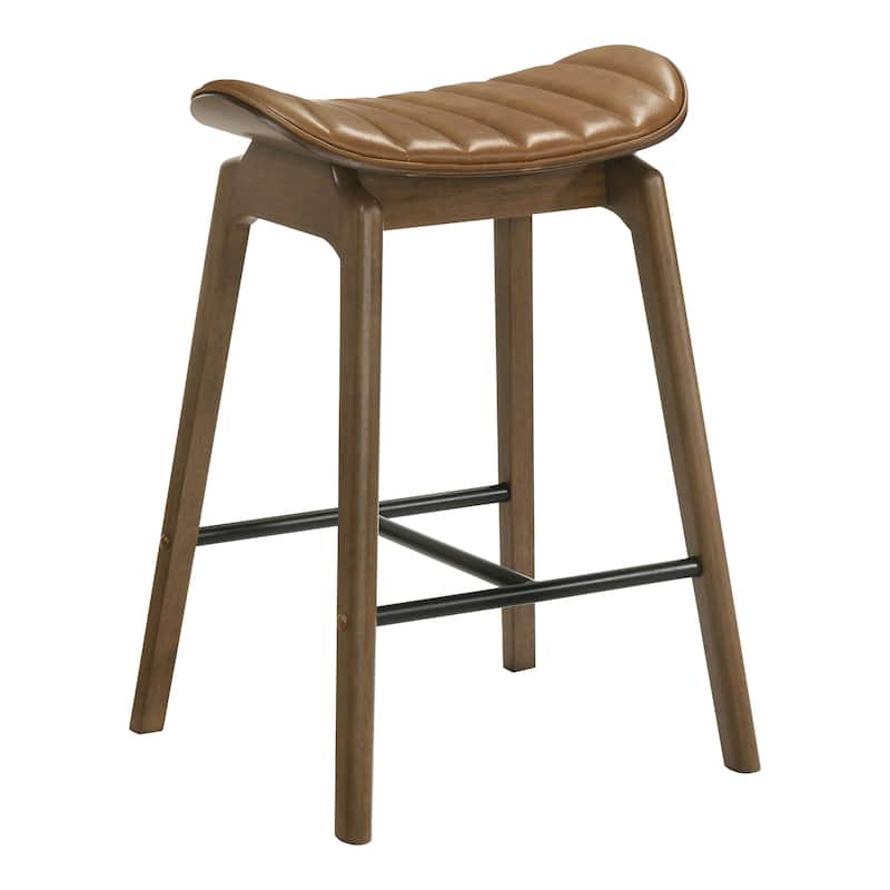 Furniture of America Nallin Mid-Century Modern Walnut Wood Counter Height Saddle Seat Chairs (Set of 2)