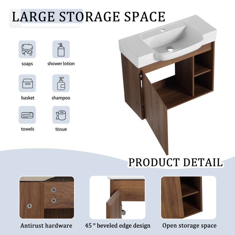 28'' Wall-Mounted Bathroom Vanity with Ceramic Sink