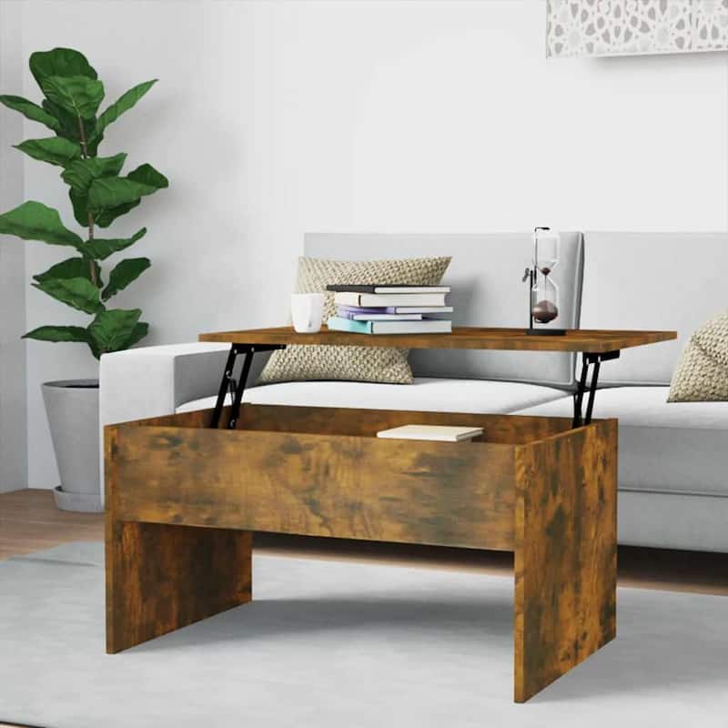 vidaXL Coffee Table Lift Top End Table Accent Side Sofa Table Engineered Wood - 31.5" x 19.9" x 16.3" - Smoked oak