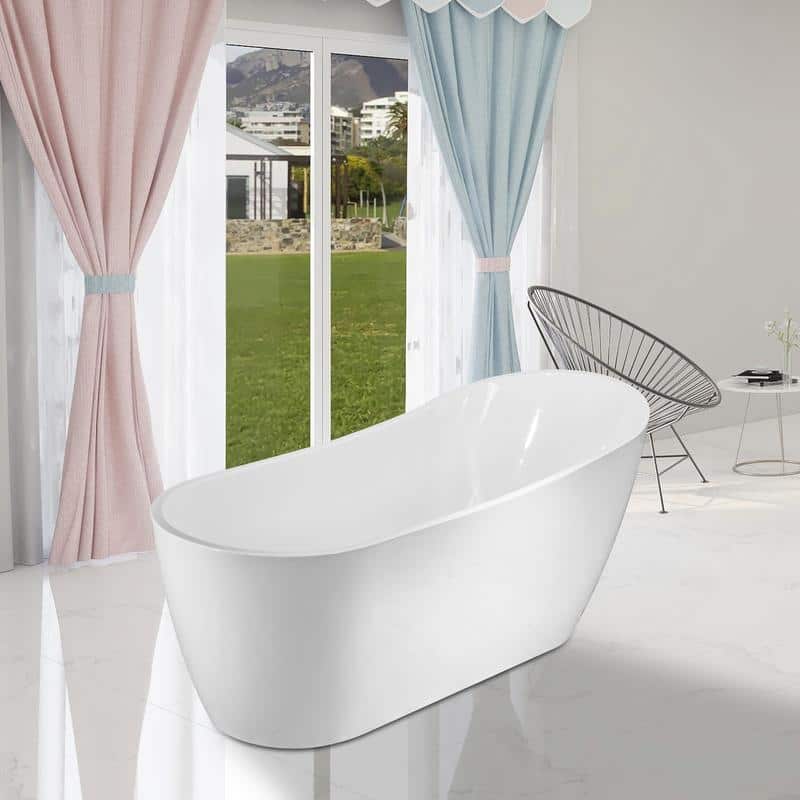 Vanity Art 59-Inch Acrylic Freestanding Soaking Bathtub with Overflow & Pop-up Drain - 59"