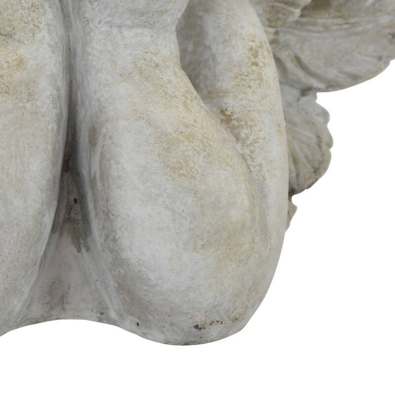 Cherub Bust Planter with Carved Wings and Curls, 10 Inch Gray Resin