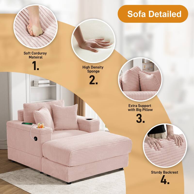 Ouyessir Upholstered Deep Seat Single Sofa with Ottoman for Living Room